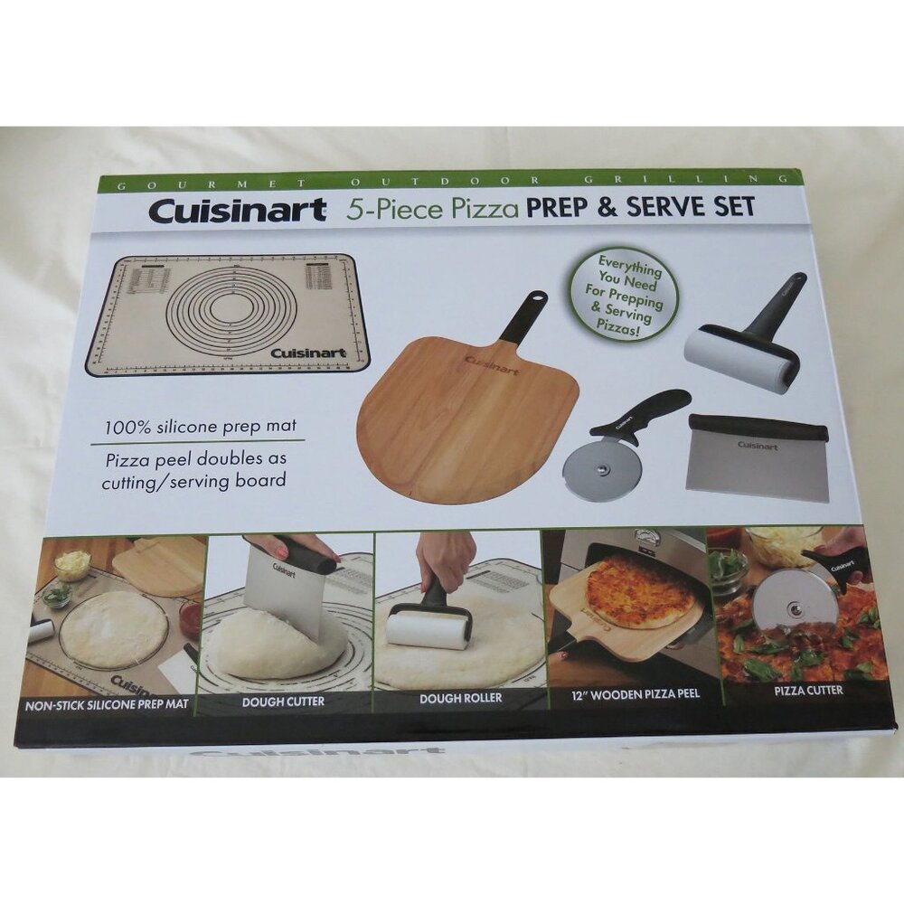 NIB Cuisinart 5-Piece Pizza Prep & Serve Set 100% Silicone Non-Stick Prep Mat